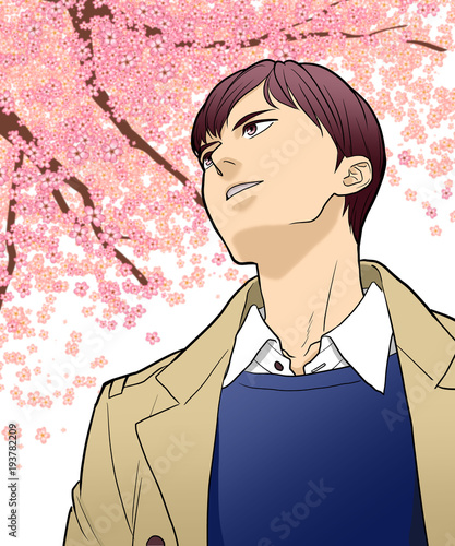 桜を見上げる男性 Stock イラスト Adobe Stock