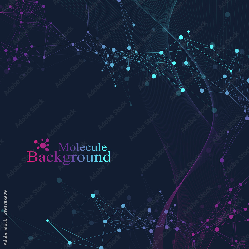 Fototapeta premium Geometric abstract background with connected lines and dots. Wave flow. Molecule and communication background. Graphic background for your design. Vector illustration.