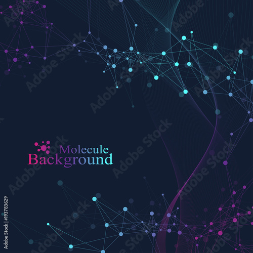 Geometric abstract background with connected lines and dots. Wave flow. Molecule and communication background. Graphic background for your design. Vector illustration.