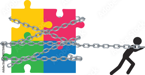 persona traina con catene gruppo di puzzle