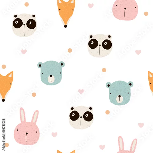 Tapety Wzór z uroczych zwierzątek. Wektorowa ręka rysująca ilustracja.