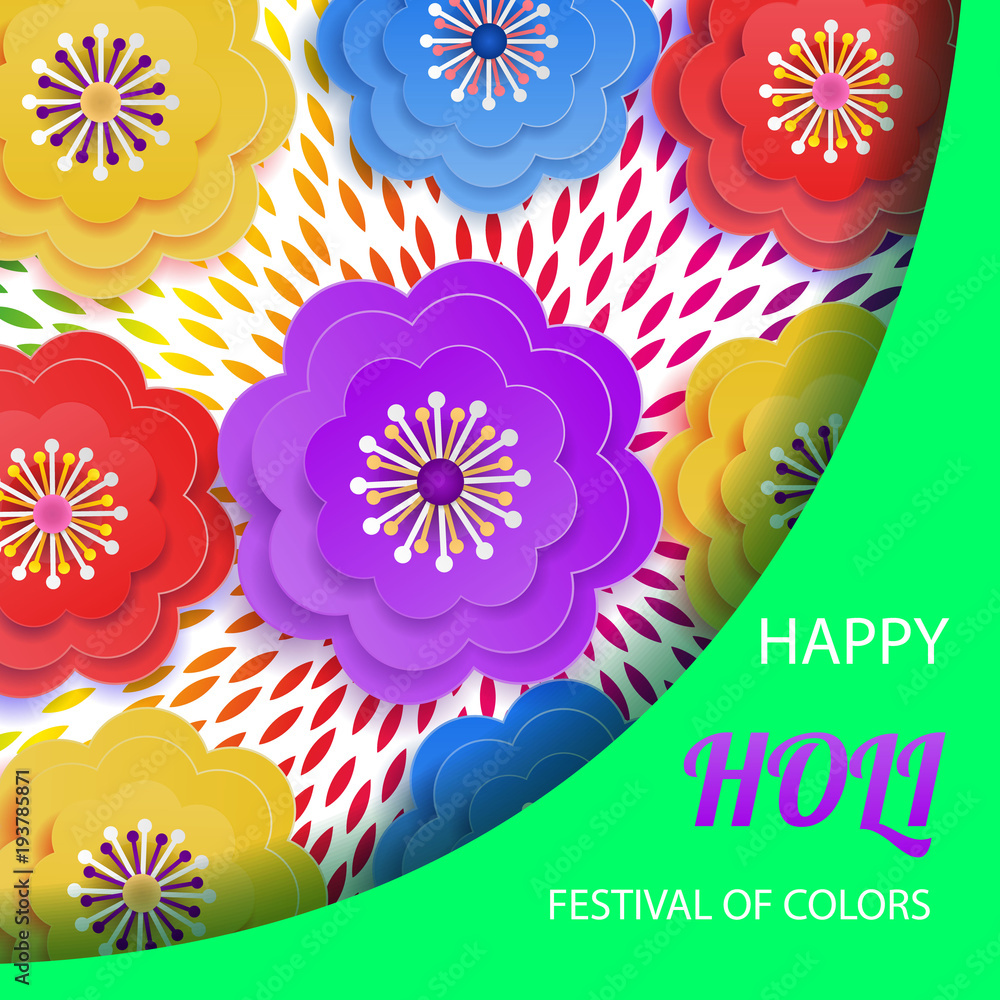 Happy  of  colorful background with paper  flowers. A holiday of spring in India. Stock Vector | Adobe Stock