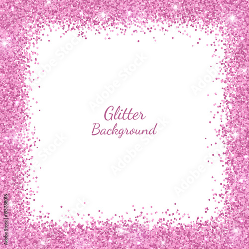 Border frame with pink glitter on white background. Vector