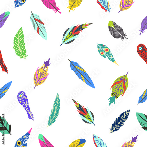 Vector seamless pattern with colored feathers