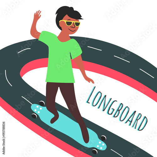 Vector illustration with longboarder and road