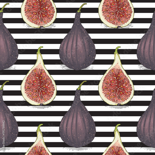 Seamless Vector Pattern with Ripe Whole Fig