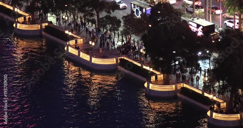 Las Vegas strip night close-up view from hotel's balcony