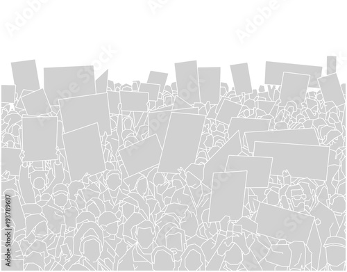Illustration of large crowd of people demonstrating with blank signs 