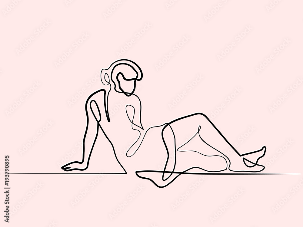 Continuous line drawing different wide. Beautiful woman woman lying on her side. Vector illustration Continuous line drawing different wide. Beautiful woman woman lying on her side. Vector illustration