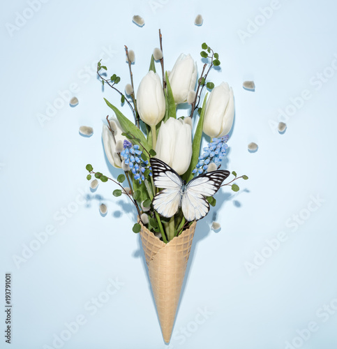 Spring flowers in waffle cone