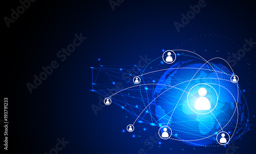 Abstract technology concept Internet futuristic network connection human communication with world map circle future technology digital on hi tech dark blue background.Vector illustration.