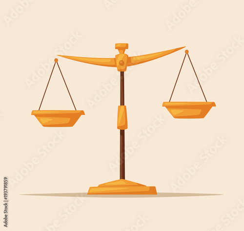 Justice scales icon. Law balance symbol. Cartoon vector illustration.