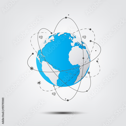 Abstract technology background. Global network connections with points and lines on globe \earth map.
