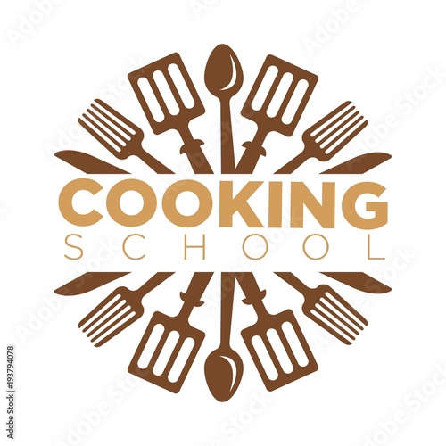 Cooking school class vector icon template of cook kitchen chef utensils