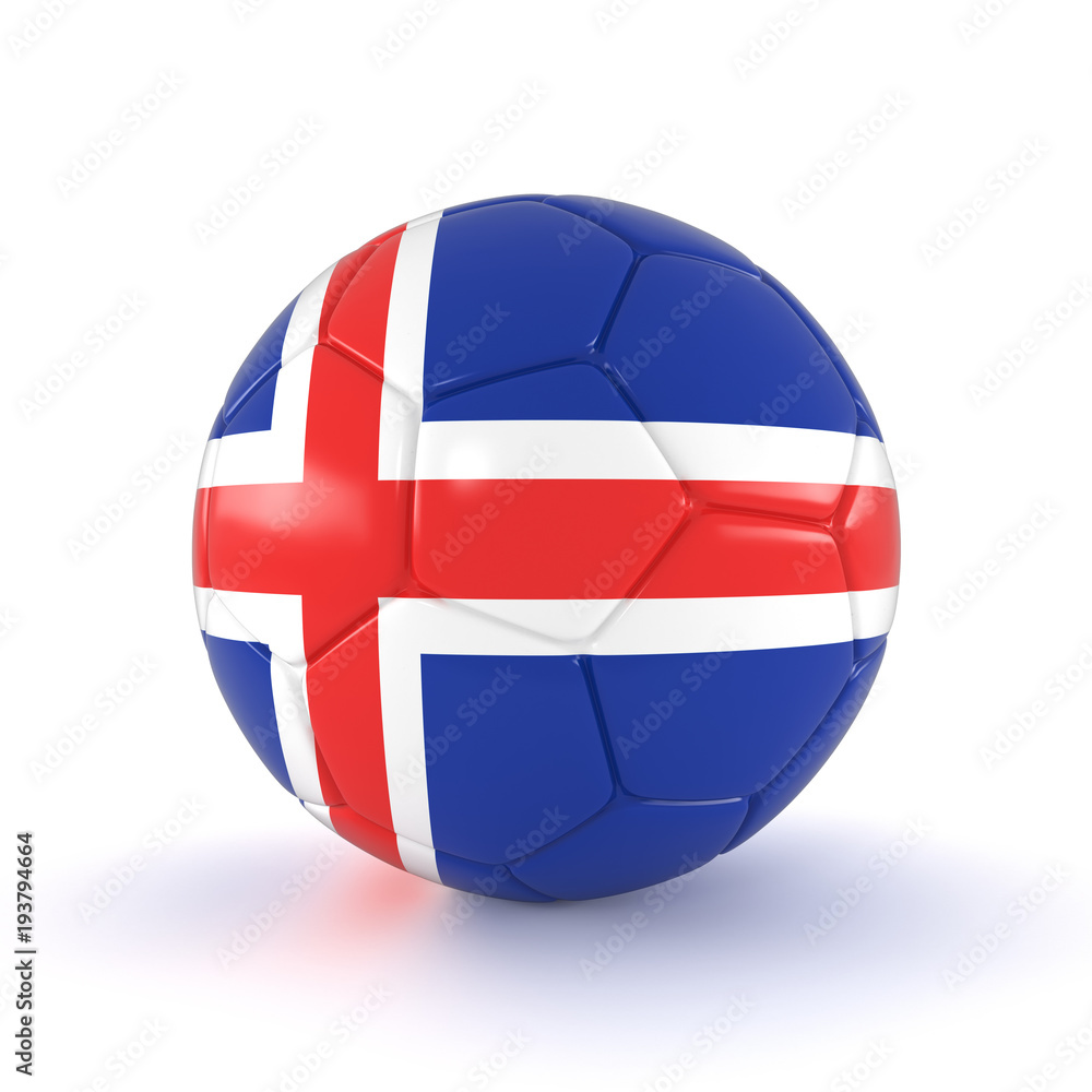 Fußball mit Island Flagge auf weißem Hintergrund Fußball mit Island Flagge auf weißem Hintergrund