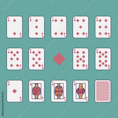 Pixel art clubs playing cards vector set.