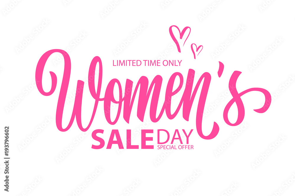 Women's Day Sale special offer banner with hand drawn lettering for holiday shopping. Limited time only. Vector illustration. Women's Day Sale special offer banner with hand drawn lettering for holiday shopping. Limited time only. Vector illustration.
