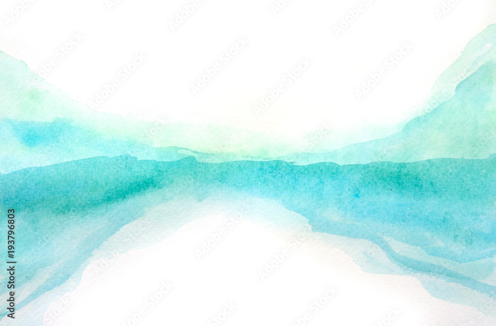 Green blue watercolor texture background, hand painted on paper - obrazy, fototapety, plakaty 