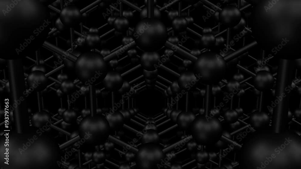 Graphene structure - rows of carbon atoms. Black hexagonal mesh. Loopable. 3D rendering.