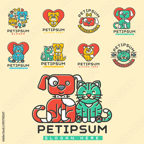 Pet cat and dog vector domestic insignia silhouette veterinary medical refuge shelter center for homeless pets animal element.