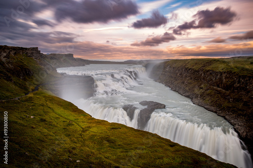 Gullfoss waterfall at sunset  Iceland  Europe