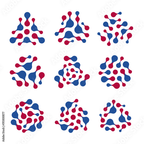 Unusual circular abstract logo. New digital technology, round logotype. Innovation sign. Circle vector shapes. Red and blue science symbol.