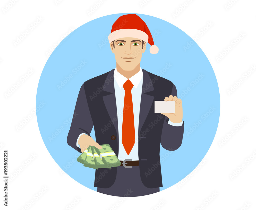 Businessman with money showing the business card Businessman with money showing the business card