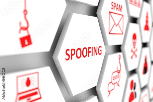 SPOOFING concept cell blurred background 3d illustration