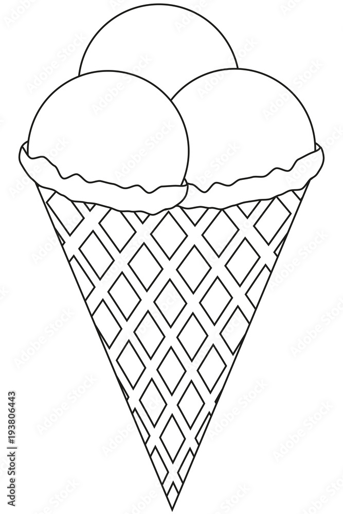 Black and white line art icon ice cream 3 ball. Black and white line art icon ice cream 3 ball.