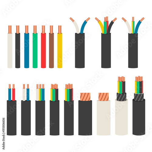 Electrical cables. Set with varieties of electric wire