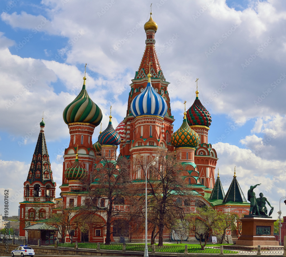 View on Saint Basil's Cathedral, also known as Cathedral of Vasily the Blessed. Placed on Red Square, near at Kremlin. Russia, Moscow.