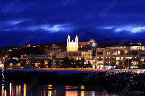 Canvas Print Christmas in Akureyri, Iceland.
