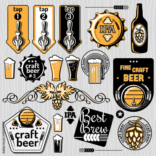 Set of vector craft beer emblems and design elements