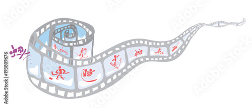 successful sporting frame with spectacular flight out/ image film with silhouettes of different winter kinds of competitions 