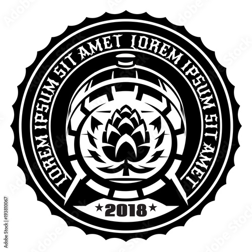 Wooden beer barrel, vector illustration, emblem of brewery