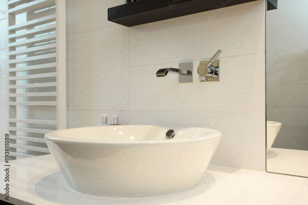 Fototapeta premium New Modern white empty clean sink bathroom