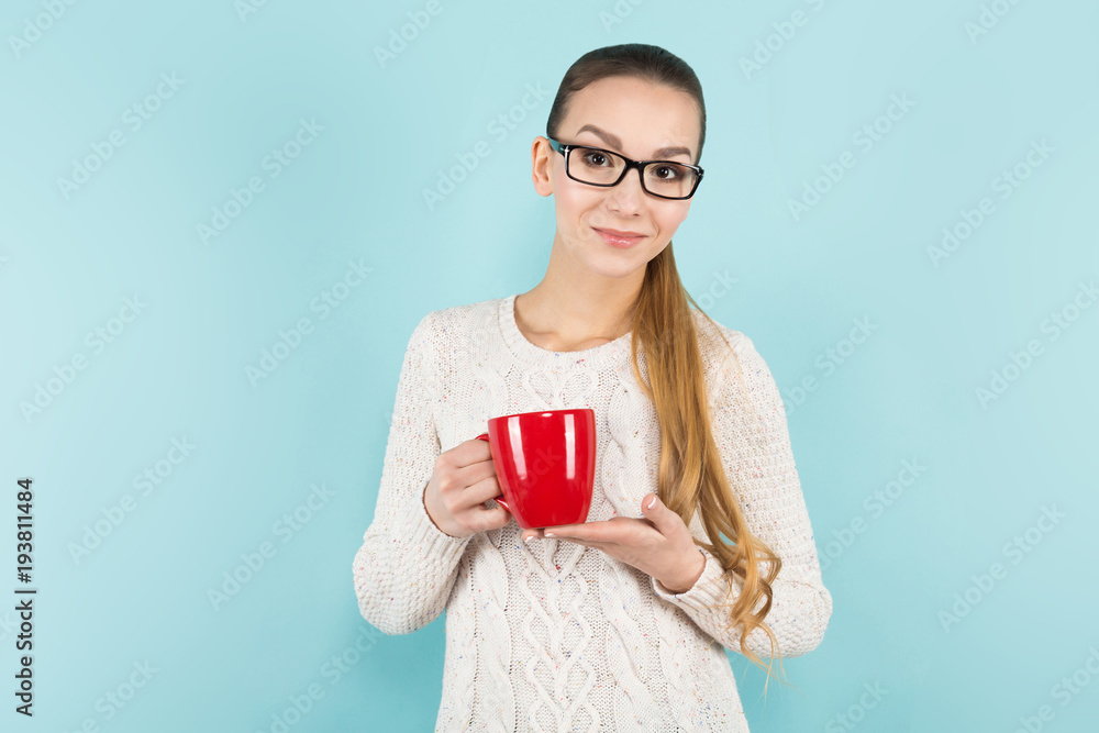 Attractive woman with ponytail and cup Attractive woman with ponytail and cup