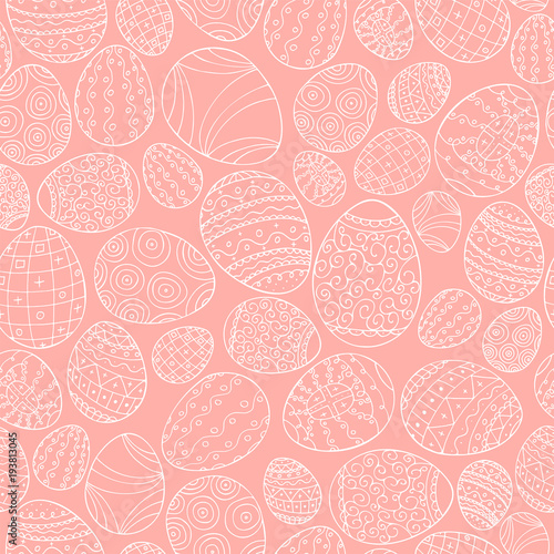 Colorful seamless easter pattern in doodle style. Hand drawn background - ornamental design