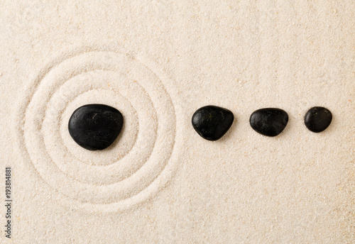 Photography Zen sand and stone garden with raked circles