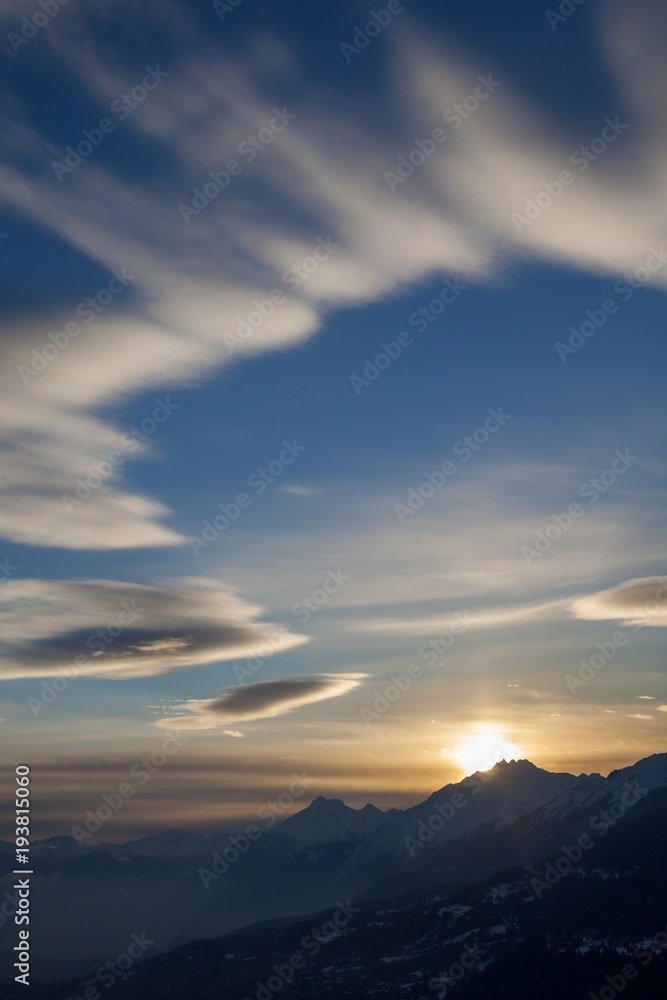 Winter sunset over Crans-Montana