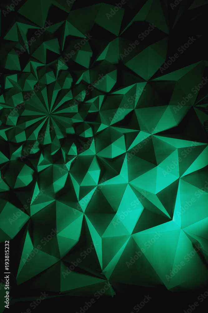 Fototapeta premium Abstract background of green polygons. Light and shadow. Green and black.