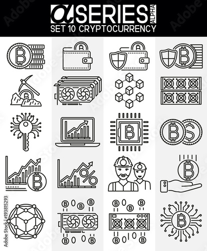 Thin Line Design Icons of Cryptocurrency