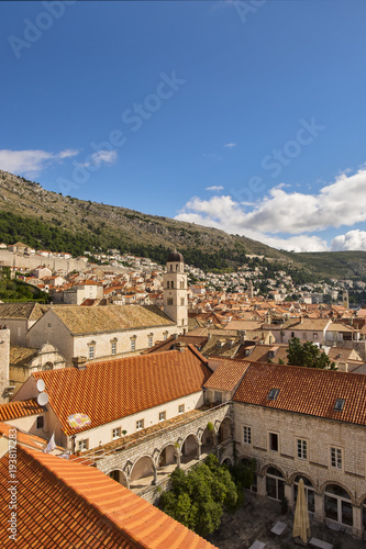 Dubrovnik old city street view. Red roofs. Croatia 