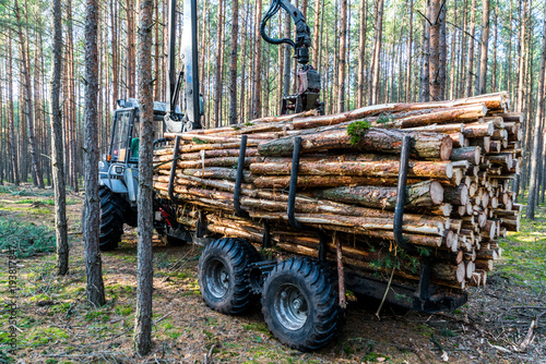 The truck collects the wood on the hull