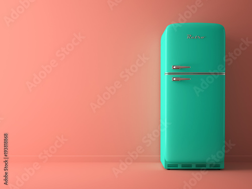 Pink Interior with blue fridge 3D illustration photo
