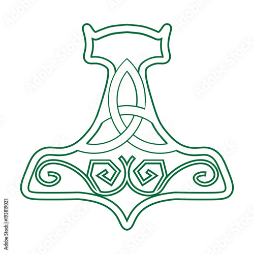 Vector illustration for Nordic community: Mjolnir or the Hammer of Thor. Old germanic symbol of god Thor, his hammer, known as Mjolnir. photo