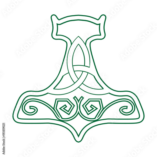Vector illustration for Nordic community: Mjolnir or the Hammer of Thor. Old germanic symbol of god Thor, his hammer, known as Mjolnir.