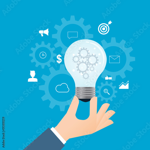 flat business  creative   process and  creative thinking concept  with business hand hold light bulb 