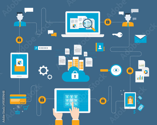 flat business technology internet cyber security design concept and data security concept
