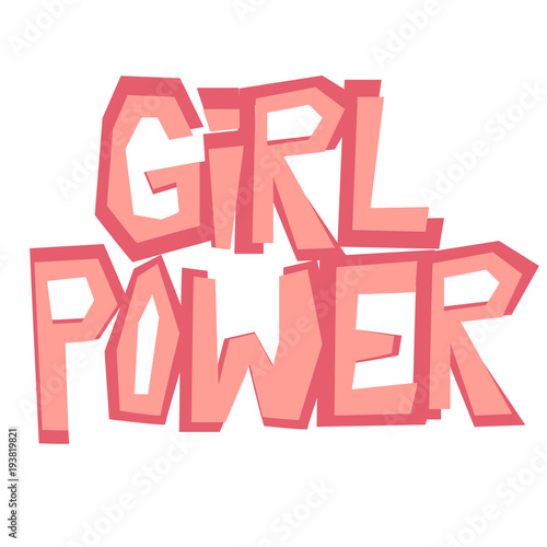 Girl Power paper cut style lettering isolated on white.